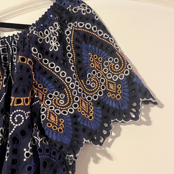 Anthropologie Elegant Navy Blue Embroidered Dress - Picture 3 of 9